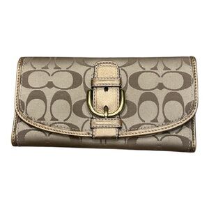 New Coach Khaki Gold Soho Lux Signature and Leather Checkbook Wallet 42060 New